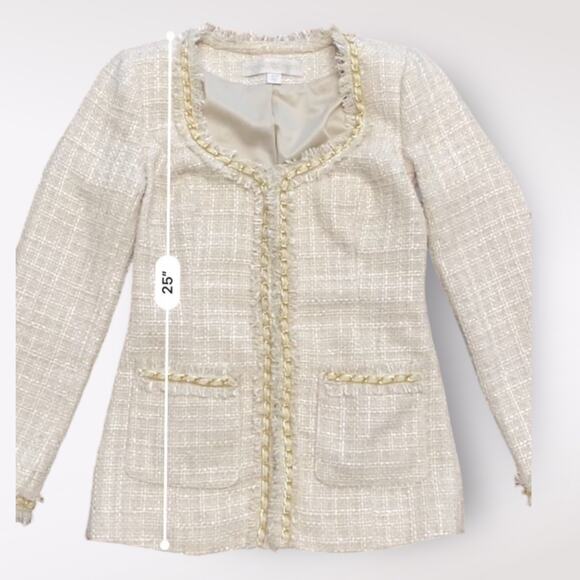 Boston Proper White Gold Tweed Blazer Jacket Chain Detail‎ Size 0 - Picture 5 of 9